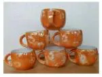 LOVEUNLIMITED Pack of 6 Ceramic Premium LUSTER 14 Tea Cups Set of 6 | Coffee Mugs for Home Office  (Orange, Cup Set)