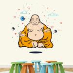 StickMe Multicolor Vinyl Laughing Buddha Decorative Creative Colorful Wall Sticker