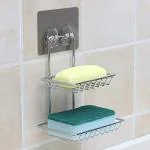 Alboss Wall Mounted Double Layer soap Dish Holder Stainless Steel with Self Adhesive Magic Sticker