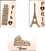 AVI Pink Rectangle Fridge Magnet With Paris London Italy Travel Souvenir Design (Pack of 3)