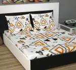 Divine Casa Double Size Bedsheet with Pillow Cover| Cotton Bedsheets| Cotton Bed Sheet| Chadar - Flat Sheet with 2 Pillow Covers - Geometric, Orange and Grey EN1414