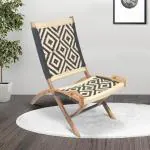 Ikiriya NatWest Sheesham Wood Relaxing Chair | Lounge Chair| Patio Chair in Black & White Rope Canning
