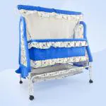 NHR 5003 New Born Baby Cradle, Baby Bedding Crib, Palna for Comfortable Sleep, Bassinet with Mattress, Mosquito Net and Swing Wheel Lock Function for 0-18 Months Baby Boy and Girl (Blue)