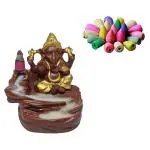 ZURU BUNCH Ganpati Ceramic Idol God of Success and Luck Diwali Gifts, Handcrafted Pure 100% Ceramic Lord Ganesha Smoke Waterfall Cone Incense Holder Decorative showpiece with Free 10 Incense Sticks