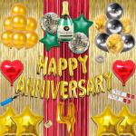 Bubble bells theme happy anniversary wall decorations items kit combo pack set for husband wife|happy anniversary foil balloons|gold star foil balloons|red heart heart shape foil balloon