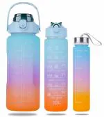 Wolblix Set of 3 Water Bottle with Motivational Time Marker, Leakproof Durable Non-Toxic Sipper Water bottle for office, School Gallon Water bottle for gym