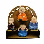 CraftVatika Buddha Monk on Wooden Base Statue Home Decor Items Figurines Showpiece, Resin