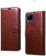 AmericHome Realme C15, MODEL RMX 2180 Brown Rubber, Cloth, Artificial Leather Shock Proof Mobile Back Cover