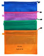 Shining Zon A4 Size Waterproof Travel Storage PVC Mesh Pouch Bag Organizer with Zipper for Cosmetic Jewelry, Makeup, Pencil-Pen Stationary Case - Pack of 30 Assorted Transparent Colours