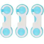 LADWA 3 Pieces Child Safety Strap Locks Baby Locks for Cabinets and Drawers (Blue, Pack of 3), Toilet, Fridge & More. Easy Installation, No Drilling Required