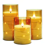 LTETTES In-Build String Light Battery Operated Gold Acrylic Glass LED Candle