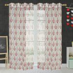JARS Collections Set of 2 Net Sheer Red Tissue floral Window Curtains(4x5 ft)