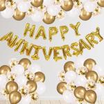 MIAARA White & Gold Anniversary Decorations for Couples, Gold & White Anniversary Theme Decorations, Anniversary Decoration Items for Couples, Parents, Newly Wed