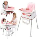 Babyhop Pink Feeding High Chair For Kids Toddler With Safety Belts Seat Pad Leg Rest And Food Tray
