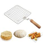 ABlue Clipper Steel Chapati Roti Jali, Papad Roast Jali, Paneer Grill, fulkan Maker jali, Barbeque Jali Roaster Chapati Toast Grill Wooden Handle Vegetable tandoor net, Baigan, Masala Papad Maker, Square, pack Of 2