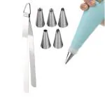 First Front Stainless Steel Roti Chimta Tong With Cake Decorating 6 Pcs Nozzle and Multicolour, Pack of 2