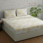 HIDECOR 280 TC Microfiber King Polka Flat Bedsheet (Pack of 1, White (Yellow Print))