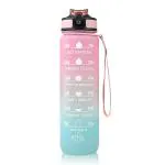 ODD M EVEN 1 Litre Plastic Sipper Bottle | Motivational Water Bottle with Straw & Time Marker | Perfect for Gym, Office, School, Home - Water Bottle for Adults and Kids