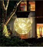 GIGAWATTS GW-505 30 LED Solar Light with 3.7V Panel Hanging Outdoor Lantern Crackle Glass Globe Jar Lamp for Garden Lawn Decor Patio Yard (Pack of 1,Warm White)