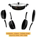 Kashvi's Premium Non-stick Induction Cookware Set of 5(Fry Pan 24 Cm/1.5 L, Kadhai 26 Cm/3.5 Litres with steel lid, Tawa 25 Cm, Sauce Pan 17cm/1.0 Litres, Tadka Pan 17cm/0.6 Litres)| Best Kitchen Utensils Set