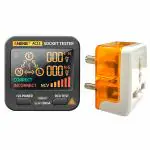 amiciSense RCD Socket Tester, Large LCD with Live Voltage and Leakage Voltage Display, Automatic Earth Neutral Line Wire Check Wall Plug Voltage and Leakage Tester, Corded Electric, Clear