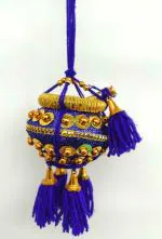 Loyal Craft Handmade Miniature Fancy Uri Pot for Car Interior Decor Hanging/Maakhan Matki/Vennakudam with Flute/Hanging Ornament-Blue