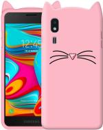 Xykos Pink Silicon Rubber Ultra Slim Soft Cat Kitty Mobile Back Case Cover for Samsung Galaxy A2 Core