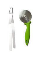 First Front Stainless Steel Roti Chimta Tong With Stainless Steel New Pizza Cutter and Multicolour, Pack of 2