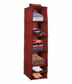 SH NASIMA Hanging organizer 6 Shelves Wardrobe Organizer, Maroon (Pack of1)