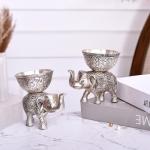 THE KUTIR Metal Handcrafted Antique Elephant Silver Plated Candle Stand | Perfect for Living Rooms, Bedrooms, Dining Areas (12.7x12.7x12.7 CM) Set of 2