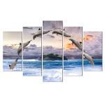 WENS Blue Velvet Laminated Dolphin Jump Vastu Wall Art Painting 24 x 40 inch (Set of 5)