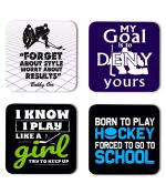 Whats Your Kick Hockey Games Born To Play Hockey Forced To Go To School Quotes Printed Set of 4 Coaster With Metal Stand