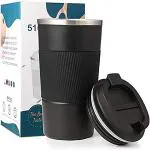 YELONA Black Insulated-Stainless Steel Coffee Tumbler for Hot & Cold Drinks Travel Mug with Leak Proof Sipper Lock Lid - 380 ML