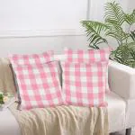 Lushomes Square Cushion Cover, Cotton Sofa Pillow Cover set of 4, 20x20 Inch, Big Checks, Pink and White Checks, Pillow Cushions Covers (Pack of 4, 50x50 Cms)