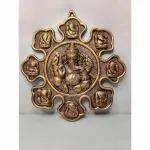 Akriti Brass Naumukhi Ganesh(L*B*H -28 * 2.5 * 30CM) Metal Lord Ganesha, Ganesh Wall Hanging for Entrance Door, Living Room, Decorative Wall décor; Metal Wall Hanging showpiece, Made In India
