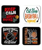 Whats Your Kick Basketball Games Keep Calm And Shoot Hoops Quotes Printed Set of 4 Coaster With Metal Stand