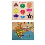 Grest Big Wooden India Map, Shapes and Colors Puzzle with Knobs, Educational and Learning Game For Kids