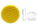 Grest Silicone Yellow Biscuit Shape Teething Teether and Baby Silicone Finger Toothbrush with case for Babies
