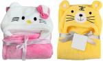 LittleFly Animal Single Hooded Baby Blanket for AC Room (Polyester, Pink\Yellow)