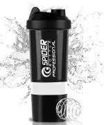 Zyro Spider Gym Shaker Bottle, Shakers for Protein Shake 500 Ml with 2 Storage Compartment Gym protein shaker for workout (Pack of 1,White)