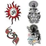 Temporary Tattoowala Om God Shiva Black Art Designs Pack of 4 Temporary Tattoo Sticker For Men and Woman Temporary body Tattoo (2x4 Inch)