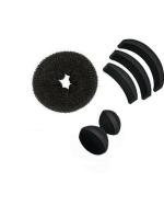 LYTIX Black Synthetic Hair Accessories 1 Donut, 3 Bumpits and 2 Clips Combo