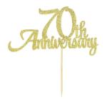 Festiko Happy 70th Anniversary Cake Topper, Glitter Card In Gold For Cake Decoration, Birthday, Anniversary, Engagement, Graduation