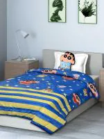 Saral Home Navy Blue Velvet Easy Living Shinchan Quilt With Printed Cushion 135x210 cm