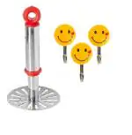 BLUE WONDER Stainless Steel Potato Potato Masher With 1 Set Smiley Hooks and Multicolour, Pack of 2