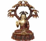 Idol Collections Multicolor Brass Antique Buddha Seated On Lotus With Mango Grove, 29 Inch