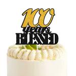 Festiko 100 Years Blessed Black Gold Glitter Cake Toppers 100 Years Old 100th Birthday Anniversary Party Decorations Gift Supplies