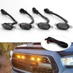 Air Wink Led Grille Lights White Grill Led With Fuse Adapter Wiring Harness Kit 4Pcs Smoke Shell Compatible With All Cars (Smoke Yellow)