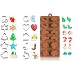 Husaini Mart Alloy Steel, Christmas Cookie Cutter With 12 Slot Chocolate Mould Combo Santa Claus Gingerbread Gingle Bell Snowman Merry (Pack Of 2)