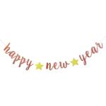 Festiko Rose Gold Glitter Happy New Year Banner, Great For 2020 New Year Party Decor, Holiday Home Mantle Fireplace Party Decorations